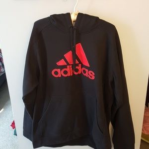 Adidas brand. Black and red hooded sweatshirt. Men